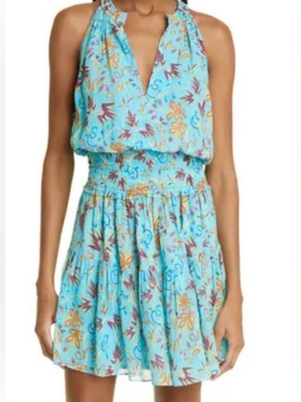 A.L.C. Silk Courtney Mini Dress In Blue Grotto Multi